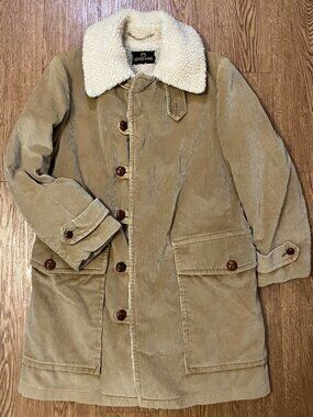 Vtg 70s Zero King Corduroy Car Coat Mens 38 Sherpa Lined Tan Made in USA